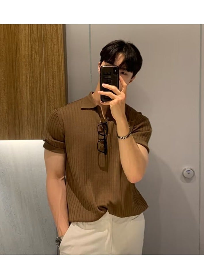 Shougu Korean Knitted Shirt Short Sleeve T-shirt Polo Shirt  - Image 1