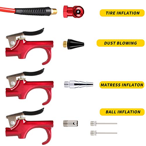 Hromee 16 Pieces Air Compressor Accessory Kit with 1/4 Inch Recoil Poly Air Hose, Blow Gun and Fittings Inflation Kit with Needles, Ball Chuck and Tire Pressure Gauge - Image 2