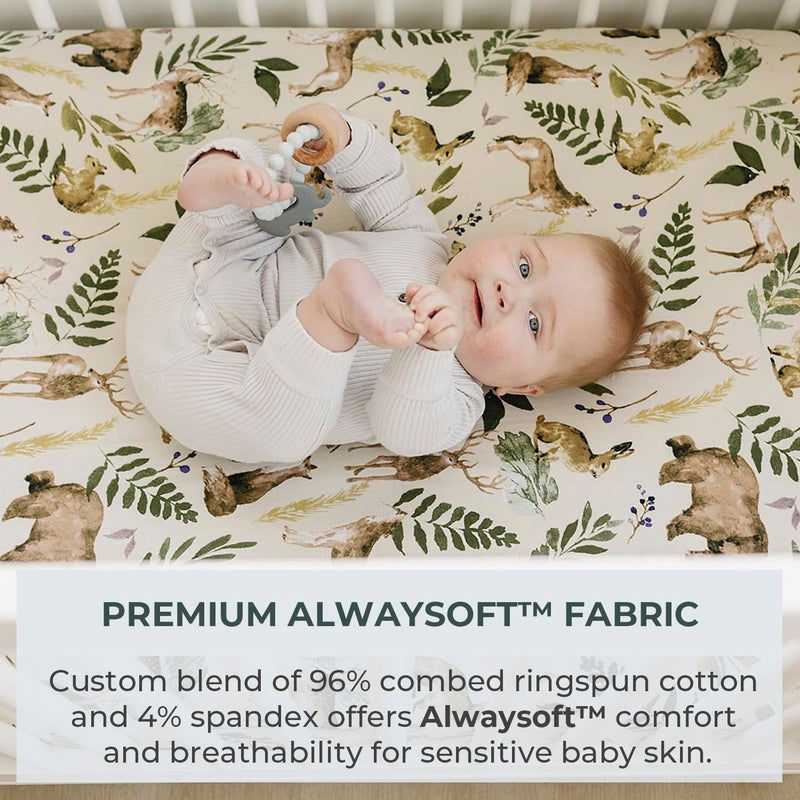 Pobibaby - 2 Pack Premium Pack N Play Sheets Fitted for Standard Pack and Plays and Mini Cribs - Ultra-Soft Cotton Blend, Stylish Woodland Pattern, Safe and Snug for Baby (Wildlife) - Image 2