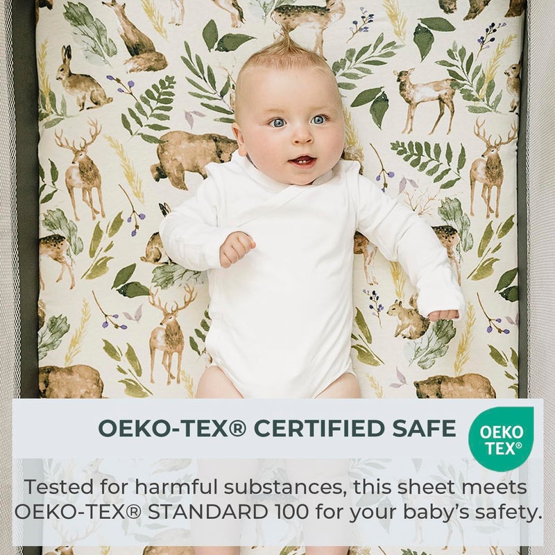 Pobibaby - 2 Pack Premium Pack N Play Sheets Fitted for Standard Pack and Plays and Mini Cribs - Ultra-Soft Cotton Blend, Stylish Woodland Pattern, Safe and Snug for Baby (Wildlife) - Image 5
