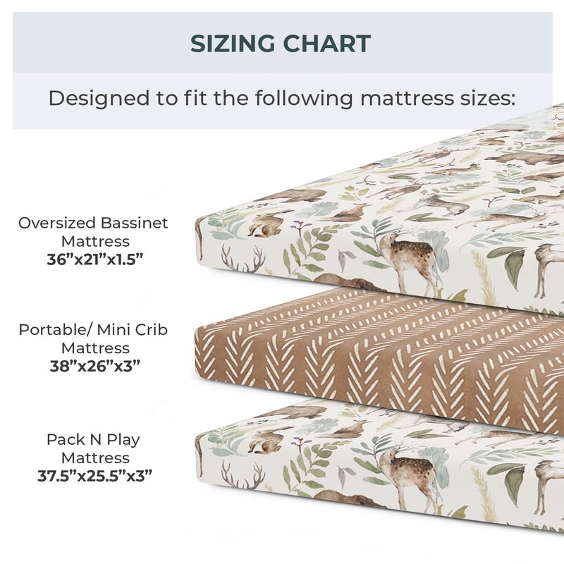 Pobibaby - 2 Pack Premium Pack N Play Sheets Fitted for Standard Pack and Plays and Mini Cribs - Ultra-Soft Cotton Blend, Stylish Woodland Pattern, Safe and Snug for Baby (Wildlife) - Image 3
