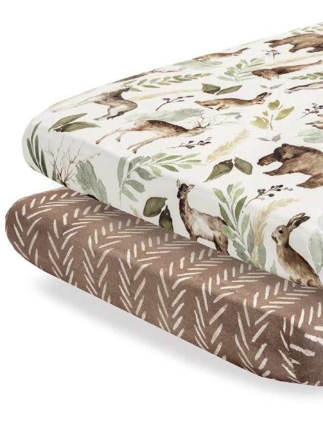 Pobibaby - Pobibaby - 2 Pack Premium Pack N Play Sheets Fitted for Standard Pack and Plays and Mini Cribs - Ultra-Soft Cotton Blend, Stylish Woodland Pattern, Safe and Snug for Baby (Wildlife) - Image 1