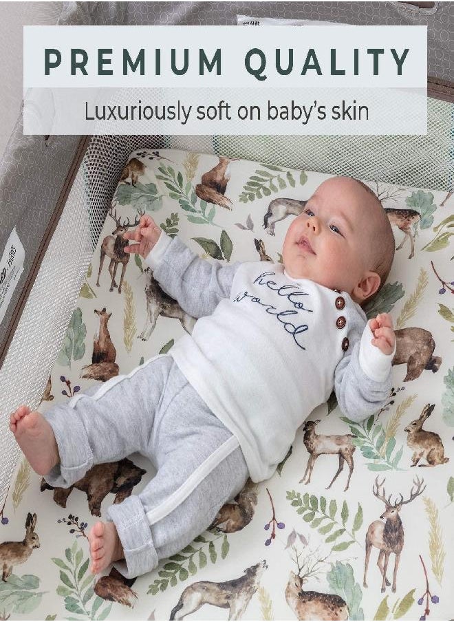 Pobibaby - Pobibaby - 2 Pack Premium Pack N Play Sheets Fitted for Standard Pack and Plays and Mini Cribs - Ultra-Soft Cotton Blend, Stylish Woodland Pattern, Safe and Snug for Baby (Wildlife) - Image 1