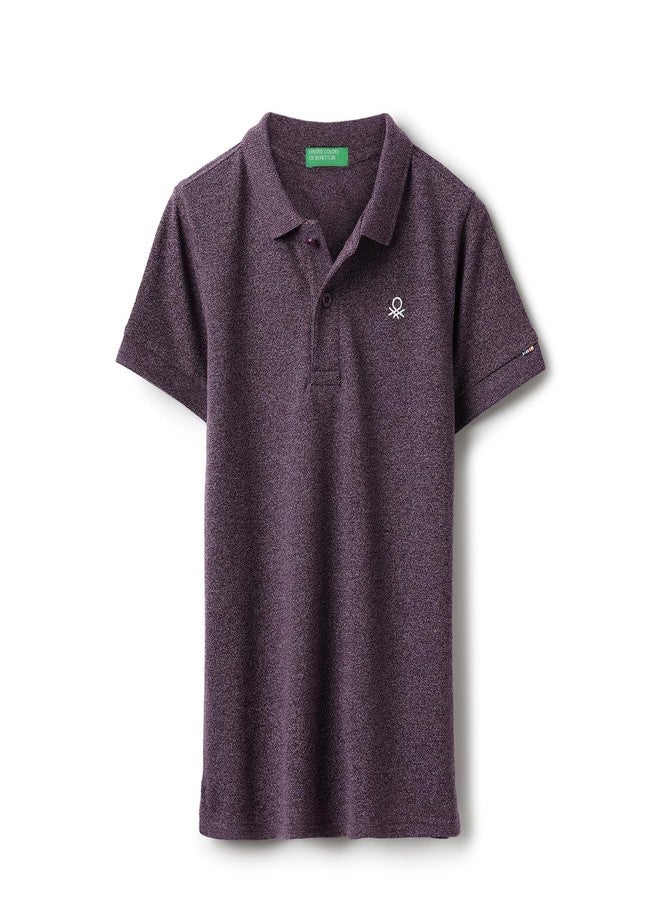 United Colors of Benetton Regular Fit Polo Neck Solid Jaspe T-Shirt (Size: 1-2 Years)-25A3P89B2222IBW1 Purple - Image 1