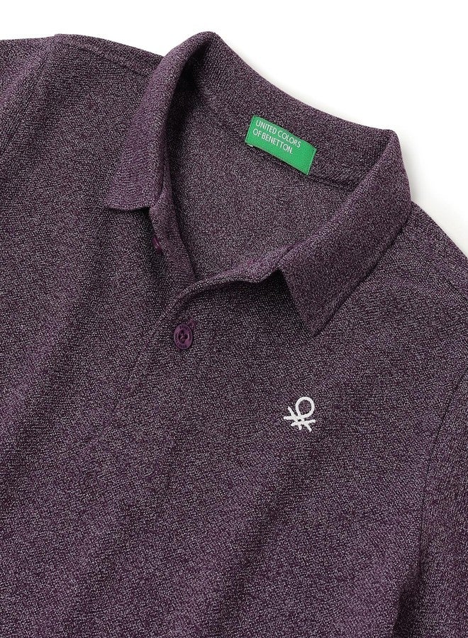 United Colors of Benetton Regular Fit Polo Neck Solid Jaspe T-Shirt (Size: 1-2 Years)-25A3P89B2222IBW1 Purple - Image 3