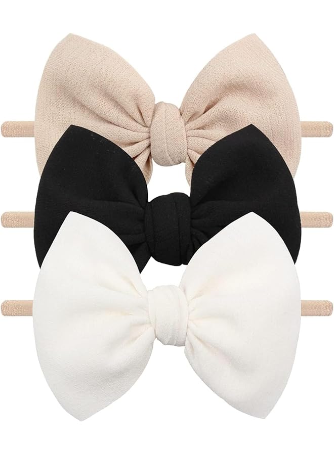 أوزيغالور عصابات رأس من النايلون للبنات حديثي الولادة، عصابات شعر مرنة، عصابات شعر كبيرة للأطفال، إكسسوارات شعر ناعمة ومرنة للأطفال الرضع والأطفال الصغار (بيج، أسود، أبيض) - Image 1