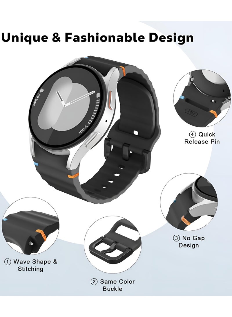 مجموعة من 4 أحزمة ساعة سيليكون متوافقة مع ساعة Galaxy Watch 7 6 5 4 FE والموديلات الكلاسيكية، حزام رياضي ناعم 20 مم للرجال والنساء، أسود رمادي أزرق أحمر - Image 5