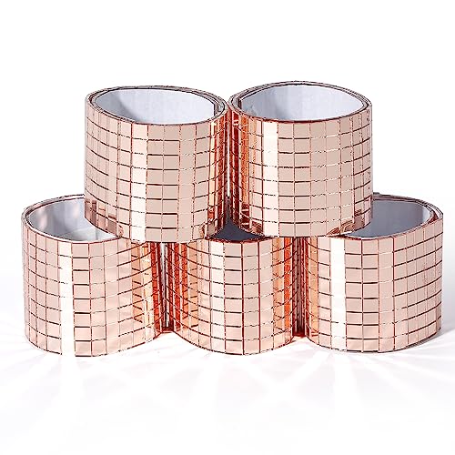 PP OPOUNT 2360 Pieces Self-Adhesive Mosaic Tiles, 5 x 5 mm Disco Tiles, Real Glass Mirror Mosaic for DIY Disco Balls, Indoor Decoration, Vases, Cups, Photo Frames (Rose-Gold) - Image 1