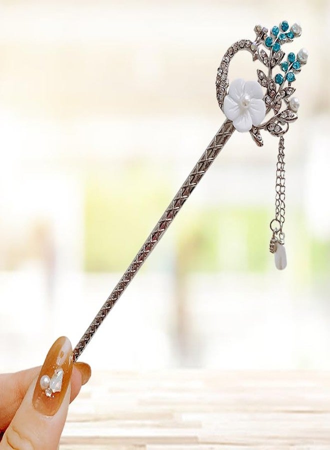 SYGA 1 Piece Ancient Style Pearl Metal Hair Stick Crystal Rhinestones Hair Stick(16 CM) For Women Girls - Image 3