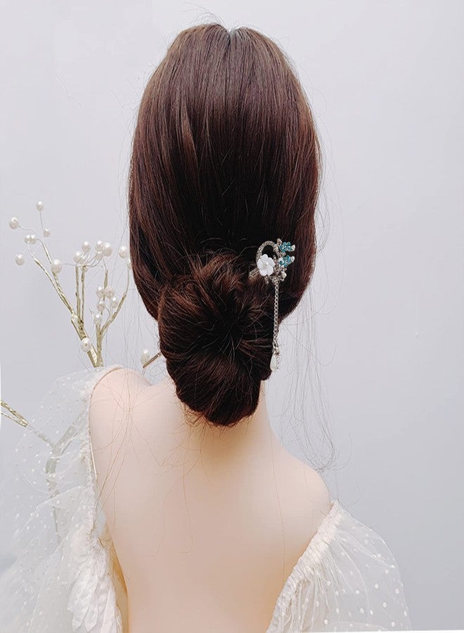 SYGA 1 Piece Ancient Style Pearl Metal Hair Stick Crystal Rhinestones Hair Stick(16 CM) For Women Girls - Image 2