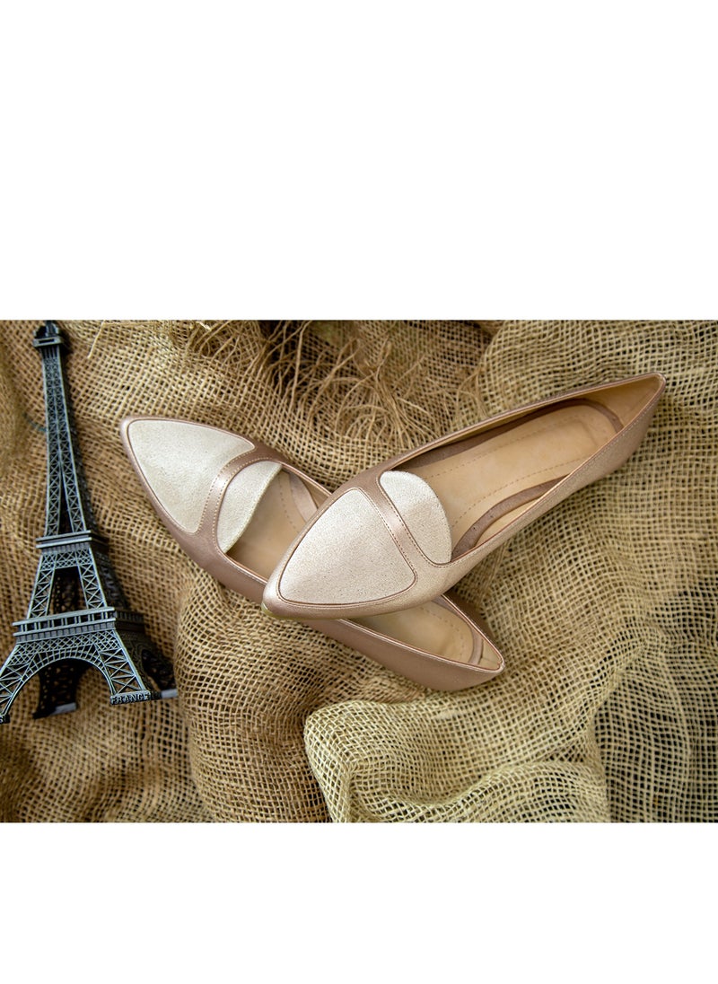 Tat Ballerina Flat Leather with Printed Fabric Part - rose gold 