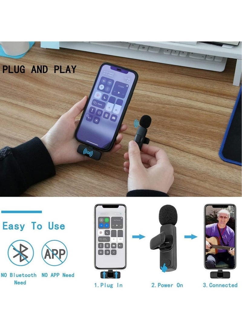 Wireless Lavalier Microphone for iPhone iPad, Plug-Play Wireless Mic for Recording, Live Stream, YouTube, TikTok, Facebook, Noise Reduction Auto-Sync
