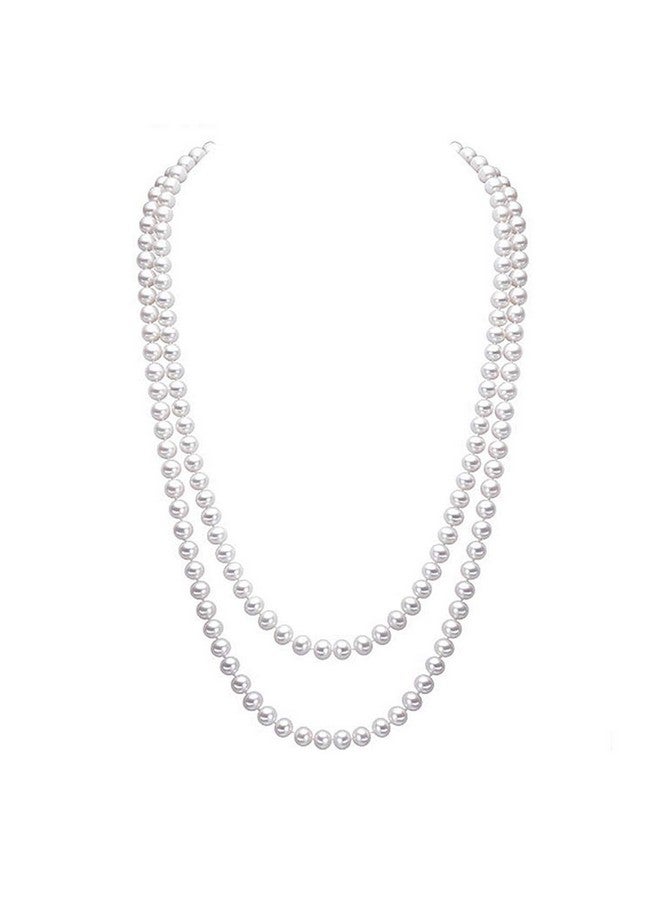 Merdia Elegant Women Lady Long White Sweater Created Pearl Necklace Beaded Necklace - Image 1