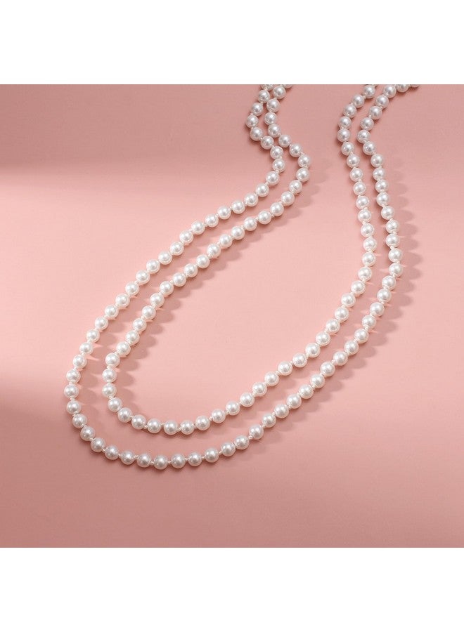 Merdia Elegant Women Lady Long White Sweater Created Pearl Necklace Beaded Necklace - Image 2