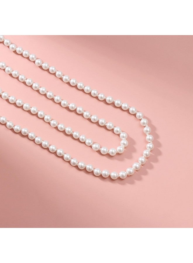 Merdia Elegant Women Lady Long White Sweater Created Pearl Necklace Beaded Necklace - Image 3