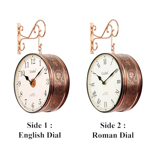 CRAFTEL Double Sided Station Wall Clock Electroplated | English Roman Numerals | Brass Body Aluminum Matte-Finish Dial | Dial - 10 Inches, Rose Gold | 365 Days Warranty - Image 2