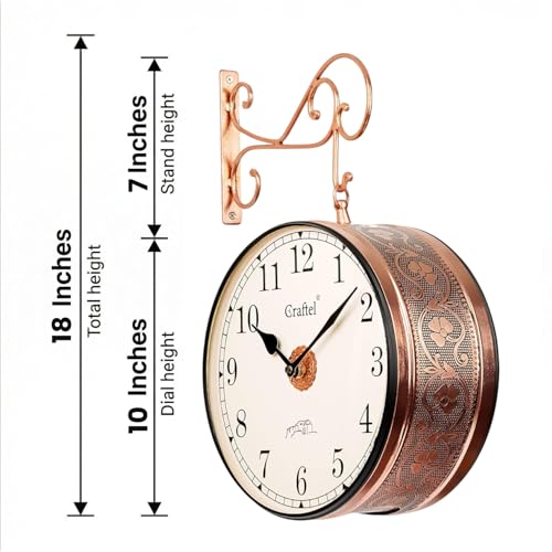 CRAFTEL Double Sided Station Wall Clock Electroplated | English Roman Numerals | Brass Body Aluminum Matte-Finish Dial | Dial - 10 Inches, Rose Gold | 365 Days Warranty - Image 3