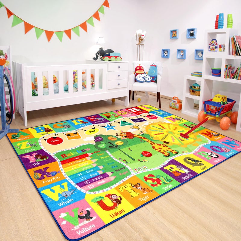 Chicrug Educational 4x6 Kids Area Rug for Playroom, TPR Non Slip Kids Classroom Carpet Rug for Learning ABC Animal Shape Color Fruit, Washable Play Mat Rug for Children Nursery Toddler Room Decor - Image 5
