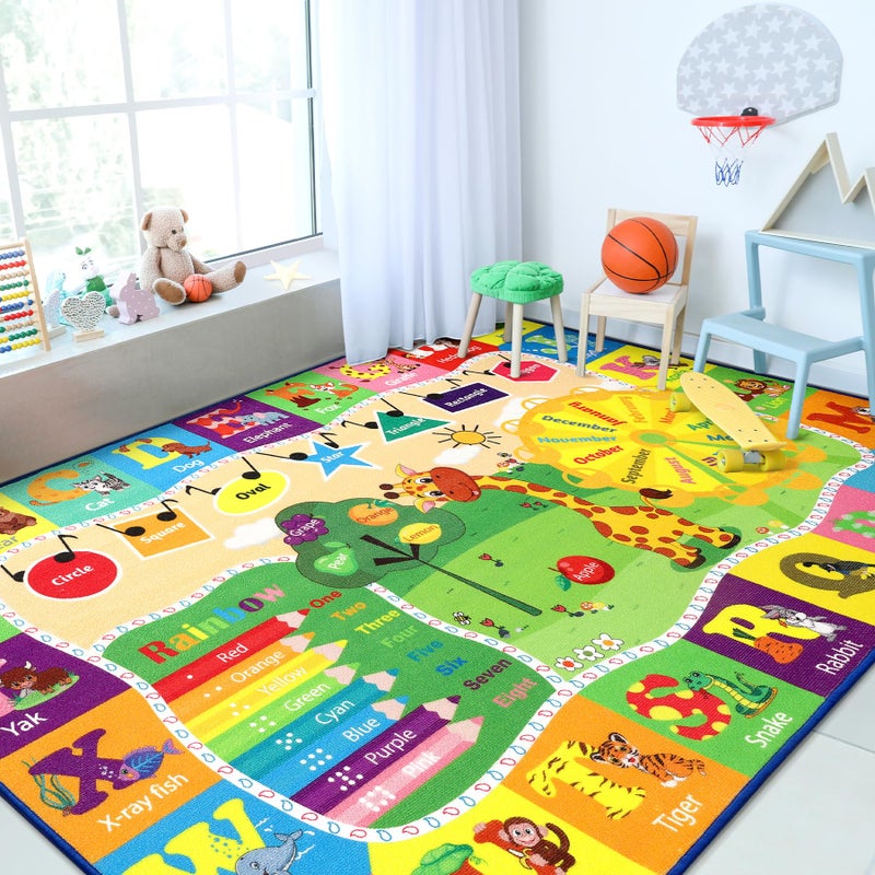 Chicrug Educational 4x6 Kids Area Rug for Playroom, TPR Non Slip Kids Classroom Carpet Rug for Learning ABC Animal Shape Color Fruit, Washable Play Mat Rug for Children Nursery Toddler Room Decor - Image 3