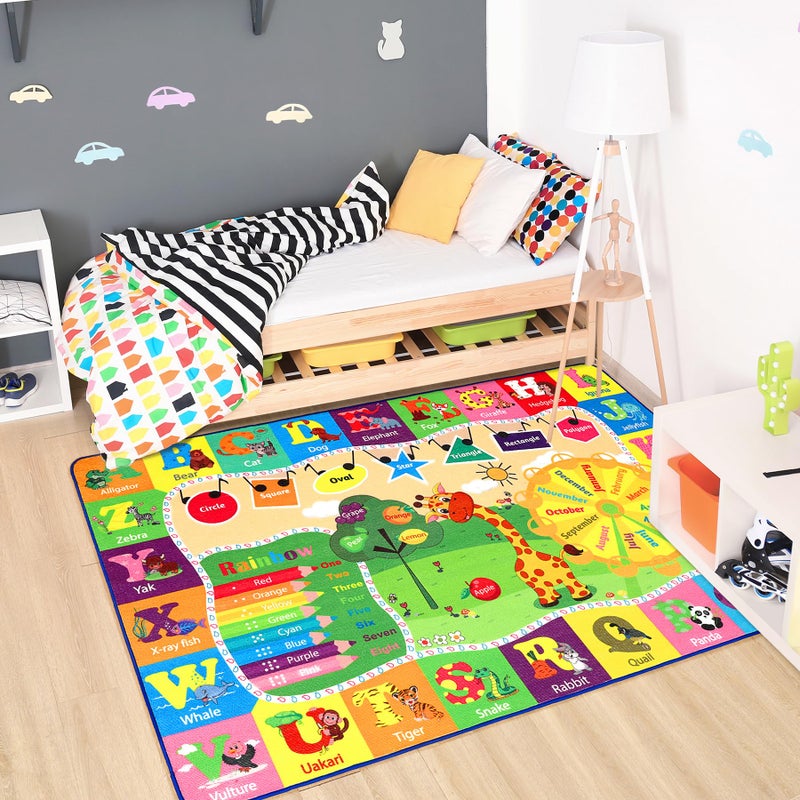 Chicrug Educational 4x6 Kids Area Rug for Playroom, TPR Non Slip Kids Classroom Carpet Rug for Learning ABC Animal Shape Color Fruit, Washable Play Mat Rug for Children Nursery Toddler Room Decor - Image 4