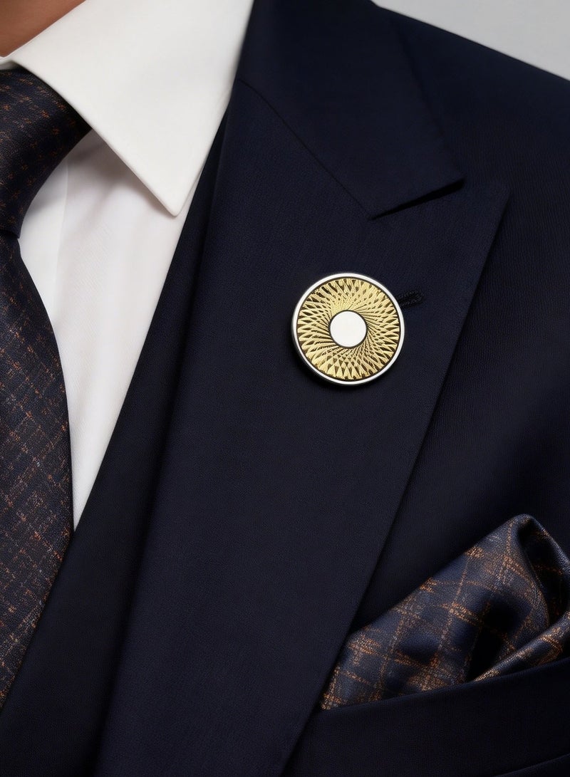 HomeNoor Classic Arc Spin Brooch, Two-Tone Round Lapel Pin, Premium Suit Accessory for Business, Wedding, Formal & Casual Wear, Perfect Gift for Men & Women - Image 1