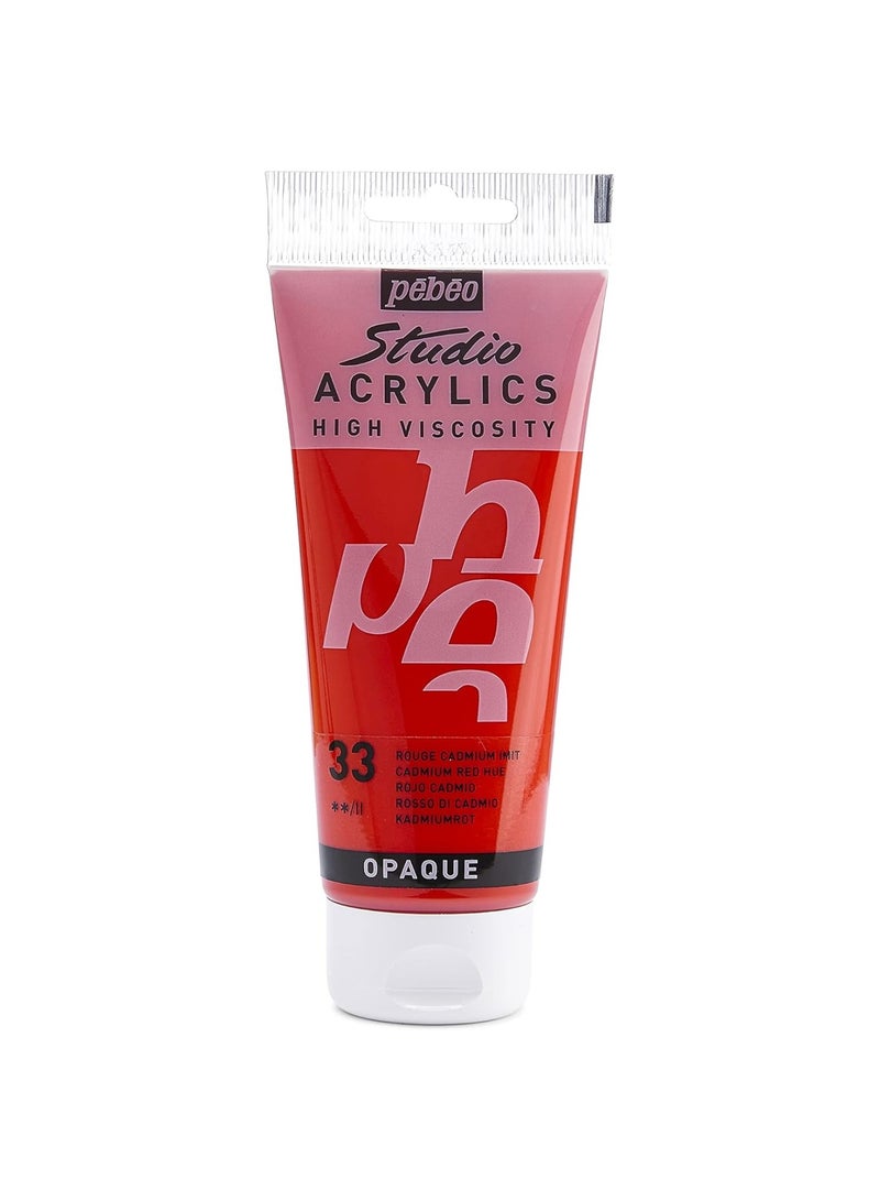 Pebeo Studio Acrylics Acrylic Paint Tube 100ml Content Cadmium Red Hue - Image 1