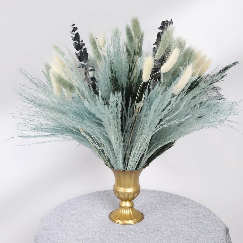 NT NIETING N&T NETING 100Pcs Grey Pampas Grass Decor Natural Dried - Gray Pampas Grass Bunny Tails Eucalyptus Leaves Gray Flowers for Centerpieces Rustic Living Room Home Wedding Boho Modern Decor(17.5 Inch) - Image 1