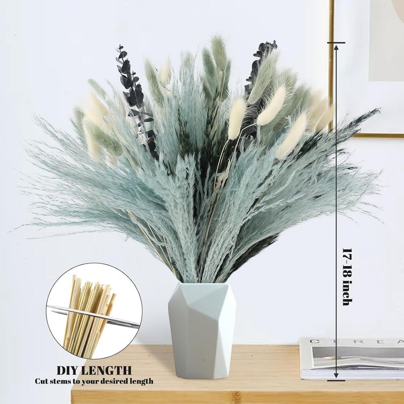 NT NIETING N&T NETING 100Pcs Grey Pampas Grass Decor Natural Dried - Gray Pampas Grass Bunny Tails Eucalyptus Leaves Gray Flowers for Centerpieces Rustic Living Room Home Wedding Boho Modern Decor(17.5 Inch) - Image 3