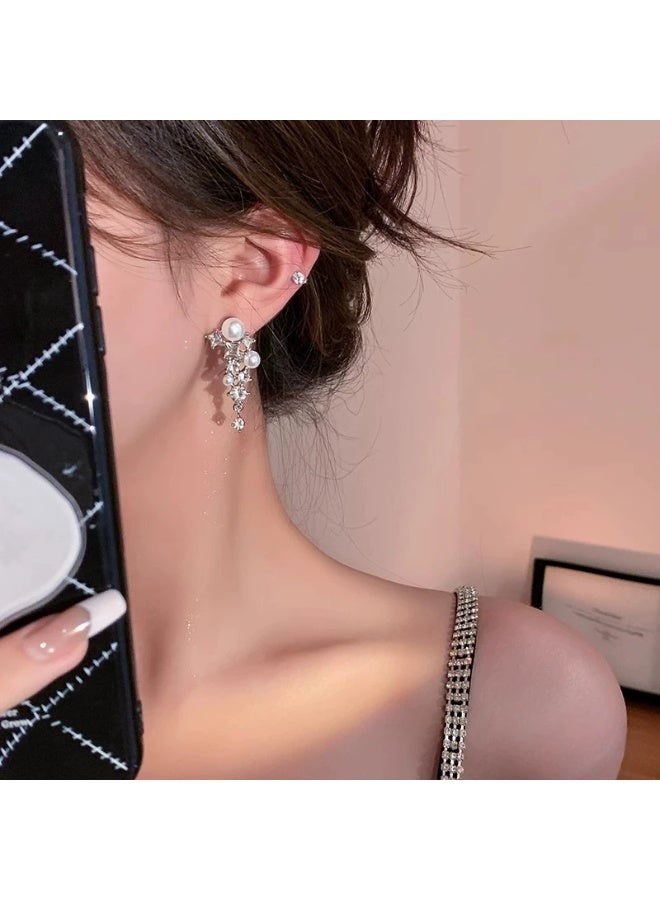 Goolsky أقراط دراسات من الفضة الإسترلينية S925 مع زركون و لؤلؤ للنساء – تصميم فاخر بسيط، مجوهرات يومية أنيقة، لمسات من زركون و لؤلؤ، مضادة للحساسية ومقاومة للتأكسد، مناسبة للارتداء اليومي في المكتب - Image 3