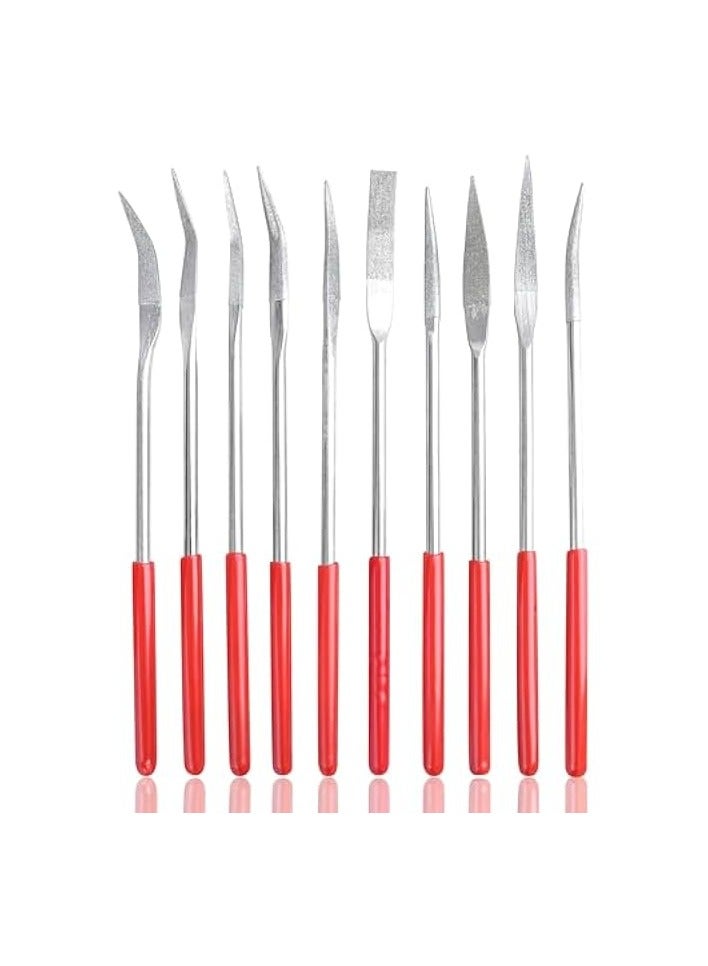 PROMASS 10PCS Curved Mini Diamond Needle File Set Bent Small Metal Riffler Files Hand Tools for Glass Wood Stone Jewelry - Round Triangular Square Flat Shape 3x140mm - Image 2