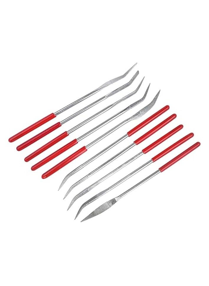 PROMASS 10PCS Curved Mini Diamond Needle File Set Bent Small Metal Riffler Files Hand Tools for Glass Wood Stone Jewelry - Round Triangular Square Flat Shape 3x140mm - Image 3
