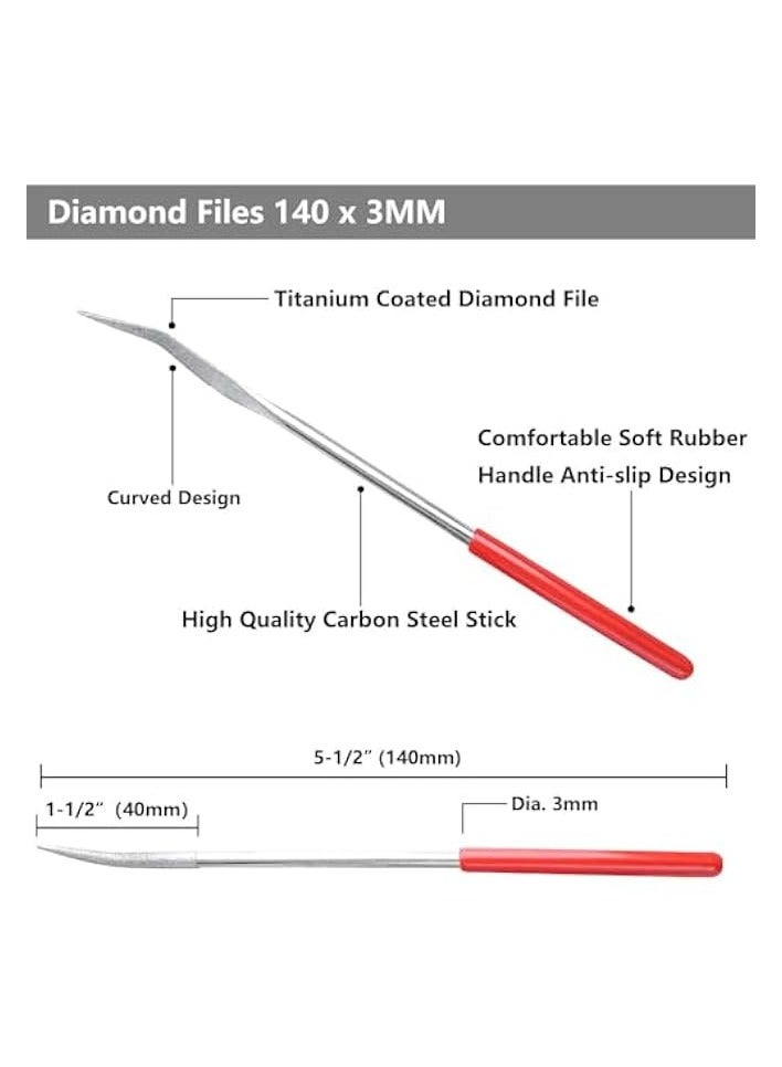PROMASS 10PCS Curved Mini Diamond Needle File Set Bent Small Metal Riffler Files Hand Tools for Glass Wood Stone Jewelry - Round Triangular Square Flat Shape 3x140mm - Image 5