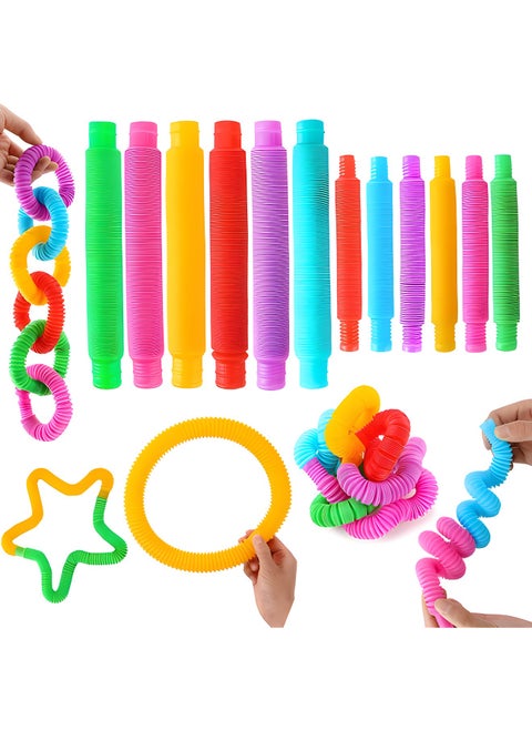 iCool Newest Sensory Fidget Toy Set 12 PCS Pack with Big Pop Tubes Fidget Toy and Mini Pop Tubes Fidget Toys