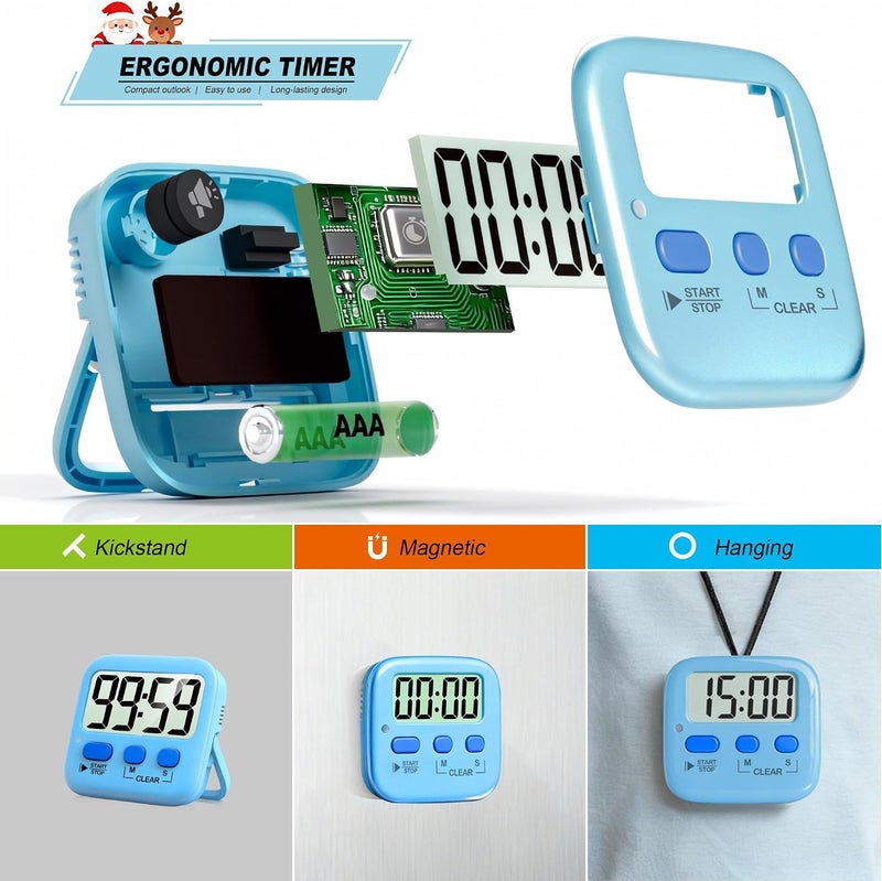 Antonki 2 Pack Digital Timer for Kids, Kitchen, Cooking, Egg, Classroom, Exercise, Study, Oven - Magnetic Countdown With Battery Included - Image 5