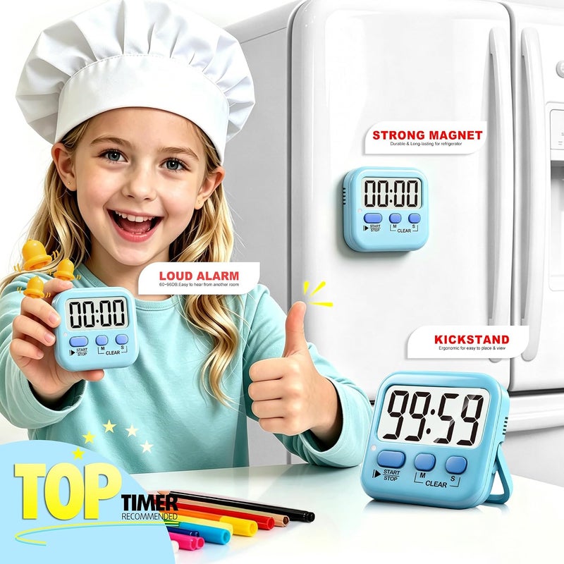 Antonki 2 Pack Digital Timer for Kids, Kitchen, Cooking, Egg, Classroom, Exercise, Study, Oven - Magnetic Countdown With Battery Included - Image 3