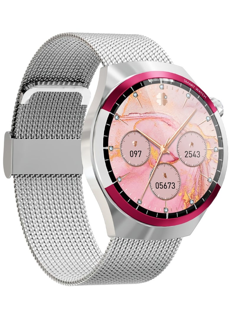 AROAQ SK6 Women Smart Watch, IP67 Waterproof Smart Bluetooth Wrist Watch, Large Screen Heart Rate Monitoring Smart Watch, Fitness Tracker With Multiple Sports Modes, (Silver With Metal Strap) - Image 1