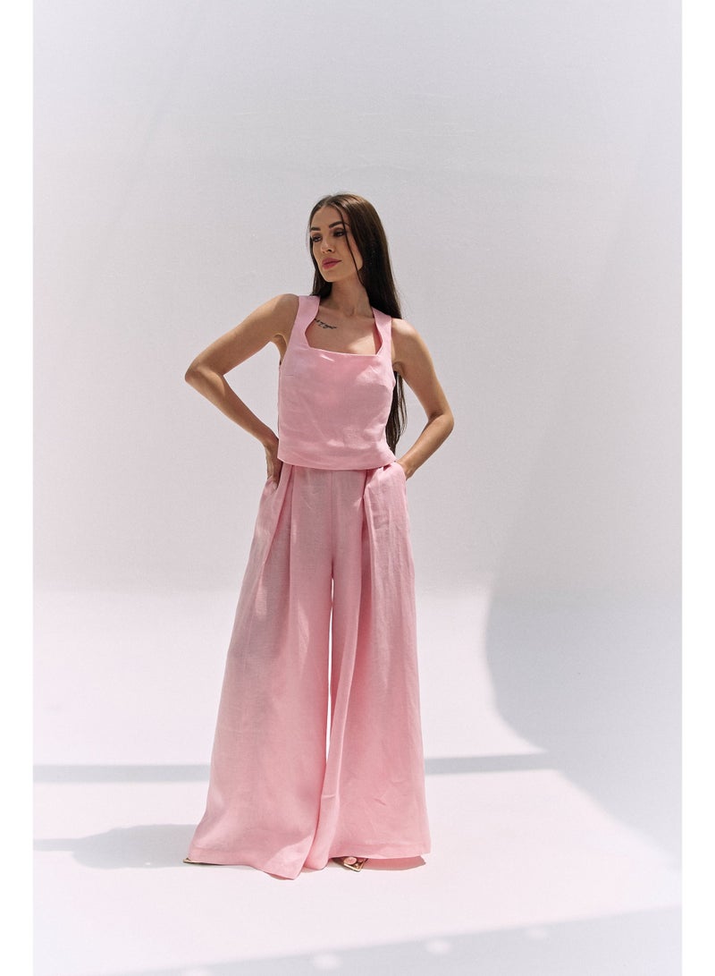UMAY FASHION EVARA PALAZZO TROUSERS | ROSE SHADOW  - Image 1