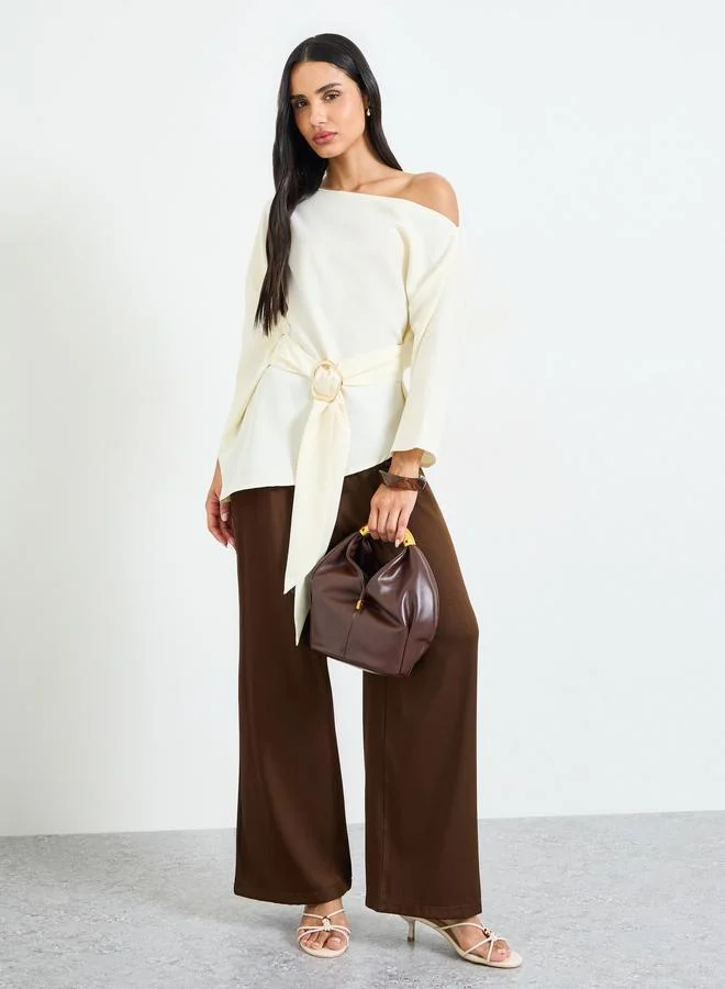 Take Two Beige Long Sleeve Regular Top With Ring Detail