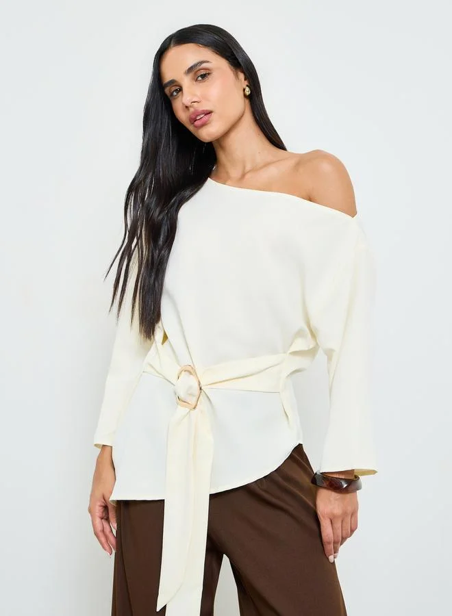 Take Two Beige Long Sleeve Regular Top With Ring Detail