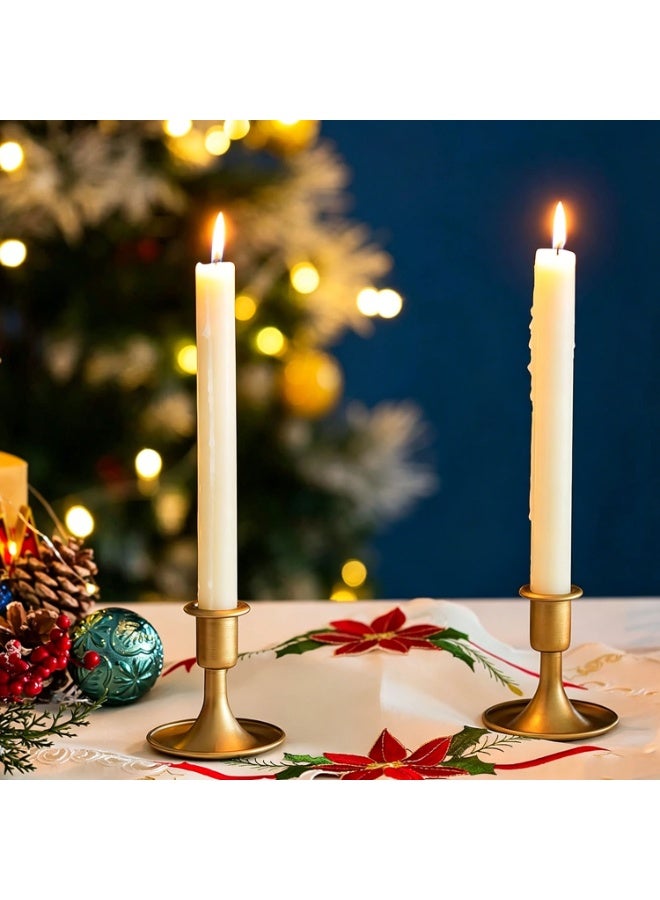 2 Pack Vintage Gold Taper Candle Holders, Short Brass Candlestick Holders, Metal Trumpet Candlestick Holders,Tabletop Decorative Candlesticks for Party Birthday Wedding Dinner Christmas Home Decor ﻿ - Image 1
