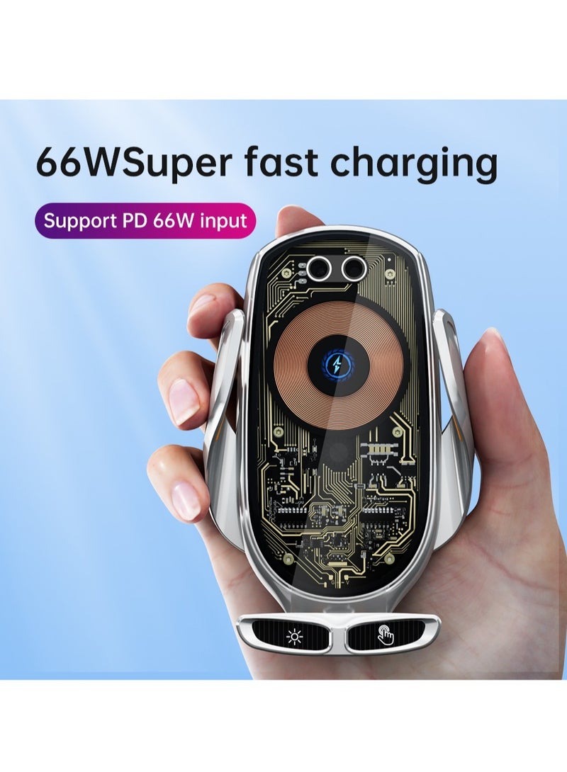 GULFLINK 66w Transparent Retractable Car Charger Magnetic Wireless Smart Car Wireless Charger Phone Holder Silver  - Image 4
