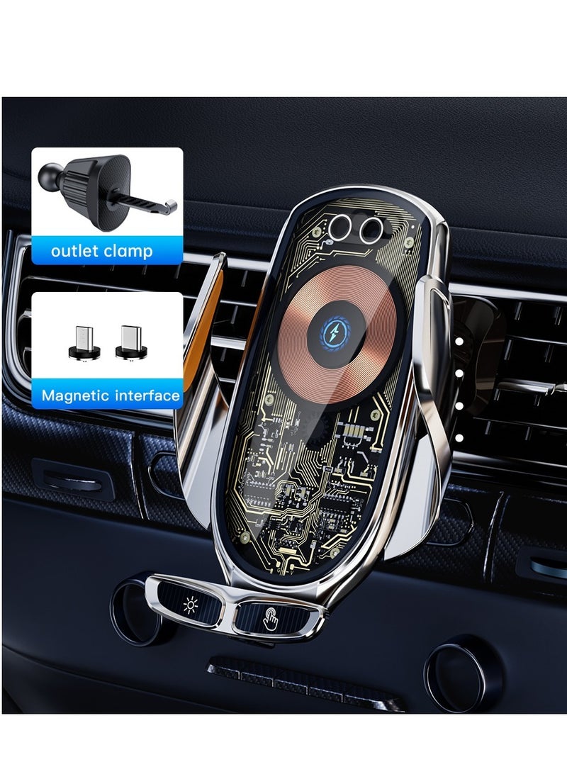 GULFLINK 66w Transparent Retractable Car Charger Magnetic Wireless Smart Car Wireless Charger Phone Holder Silver  - Image 3