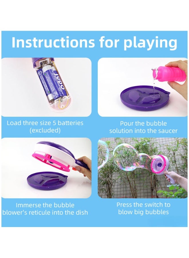 دي اي تي DAT لعبة منفاخ فقاعات بمروحة مع محلول فقاعات وصحن، تشغيل بزر واحد لفقاعات كبيرة، 26.5CM x 16CM، وردي/أبيض/بنفسجي، للأطفال للعب الخارجي والحفلات - Image 5