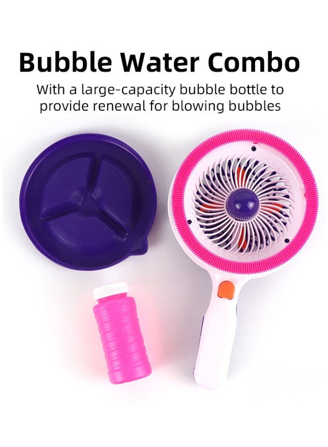 دي اي تي DAT لعبة منفاخ فقاعات بمروحة مع محلول فقاعات وصحن، تشغيل بزر واحد لفقاعات كبيرة، 26.5CM x 16CM، وردي/أبيض/بنفسجي، للأطفال للعب الخارجي والحفلات - Image 4