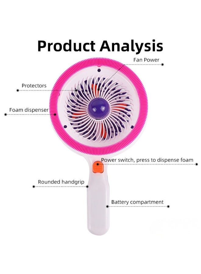 دي اي تي DAT لعبة منفاخ فقاعات بمروحة مع محلول فقاعات وصحن، تشغيل بزر واحد لفقاعات كبيرة، 26.5CM x 16CM، وردي/أبيض/بنفسجي، للأطفال للعب الخارجي والحفلات - Image 3
