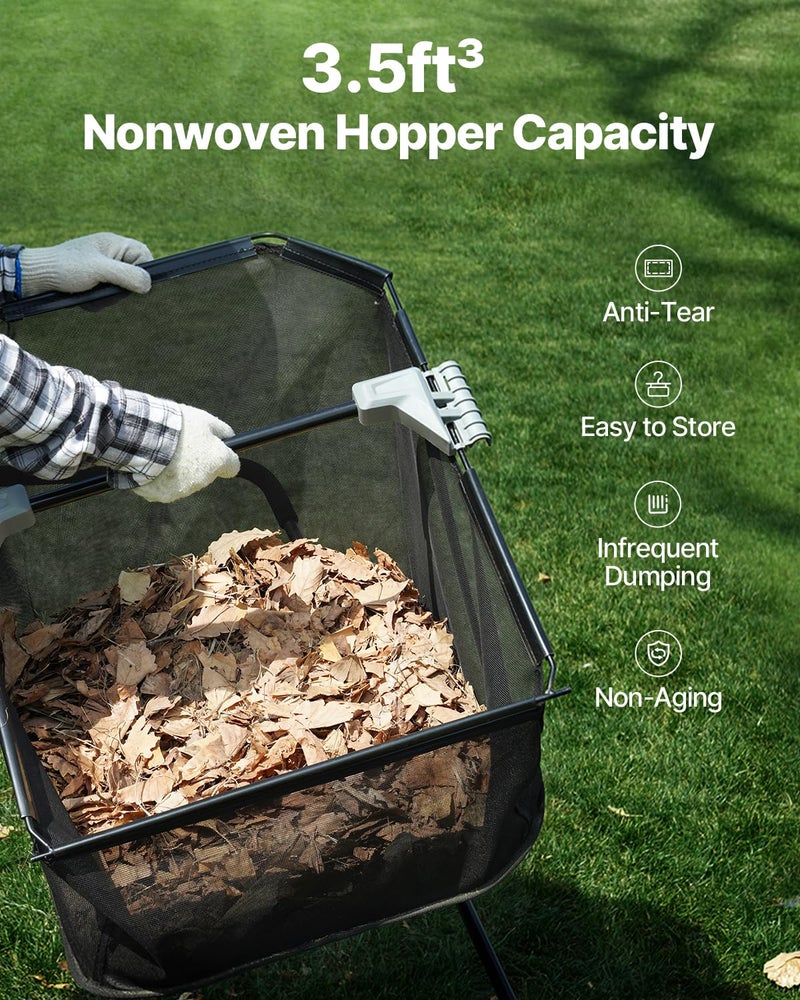 VEVOR Push Lawn Sweeper, 21inch Leaf & Grass Collector, Heavy Duty Thickened Steel Durable to Use with Large Capacity 3.5 cu. ft. Mesh Collection Hopper Bag, 2 Spinning Brushes - Image 5