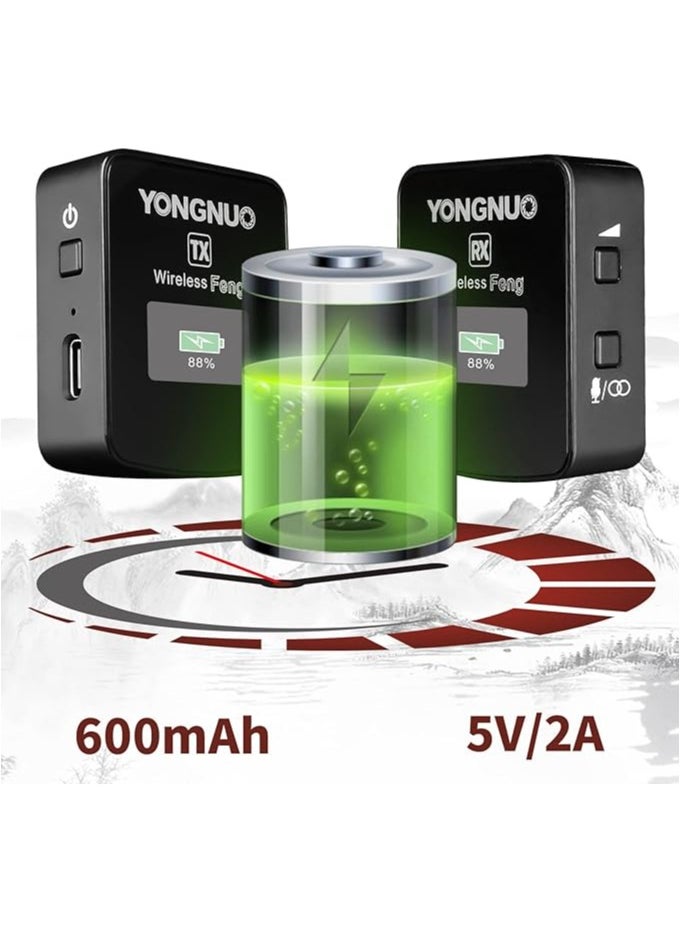 YONGNUO - YONGNUO Feng 2.4G Wireless Collar-Clip Microphone, Wireless Lavalier Microphone System with Transmitter Receiver, for DSLR Cameras Camcorders, iPhone Android YouTube Tiktok Vlogging - Image 1