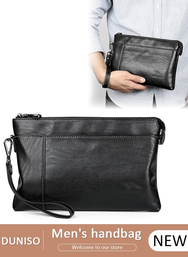 DUNISO Men's Clutch bag PU Solid Color Fashion Multifunctional bag Large-Capacity Soft Leather Clutch,Durable and Waterproof   Envelope Handbag for 7.9 Inch iPad, Bank Card, Mobile Phone, Power Bank - Image 1