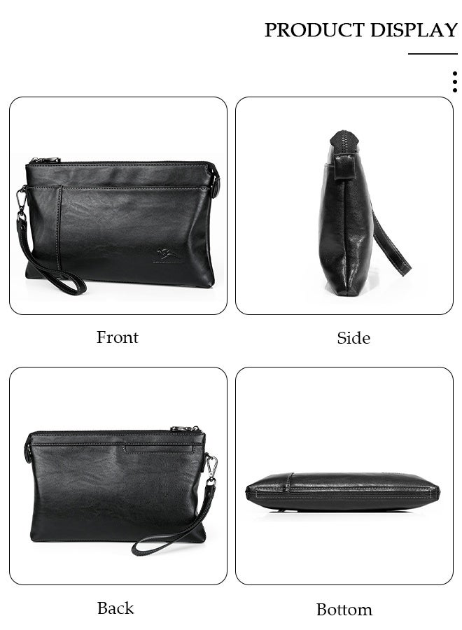 DUNISO Men's Clutch bag PU Solid Color Fashion Multifunctional bag Large-Capacity Soft Leather Clutch,Durable and Waterproof   Envelope Handbag for 7.9 Inch iPad, Bank Card, Mobile Phone, Power Bank - Image 4