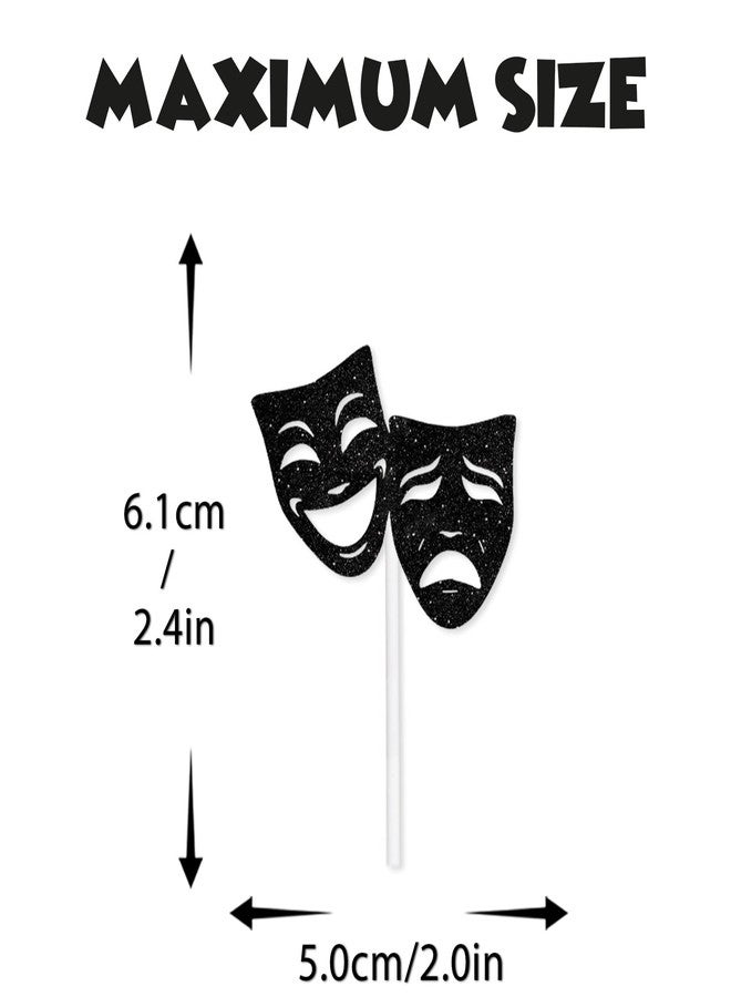 LETLIMIT 18pcs Black Glitter Mask Dessert Cupcake Topper Movie Night Theme Decor Supplies Men Women Boy Girl Happy Birthday Party Decorations - Image 4